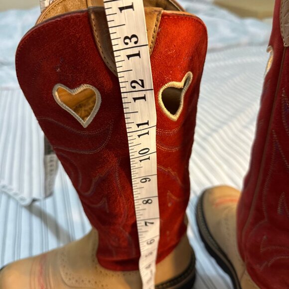 Ariat Cowgirl Boots Size 7 B Leather Red with Heart Shaped Holes - Picture 7 of 10